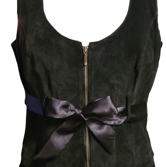 NWT Aldo 6 Suede Leather Dress Bodycon Black/Dark Purple with Satin Bow ab Waist - Picture 1 of 14